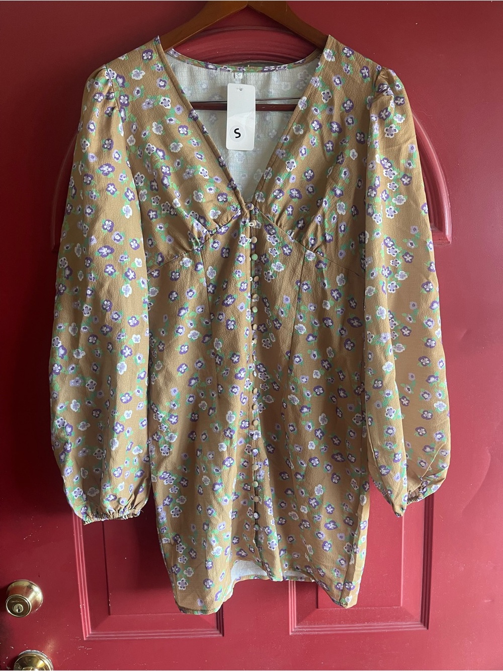 Floral Tie-Front V-Neck Blouse - Mustard